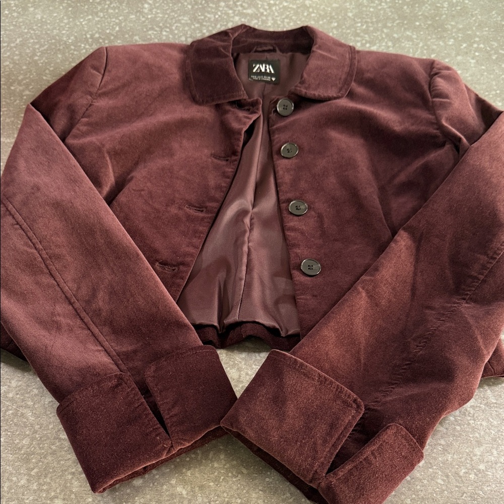 Zara Women's Deep Burgundy Cropped Blazer